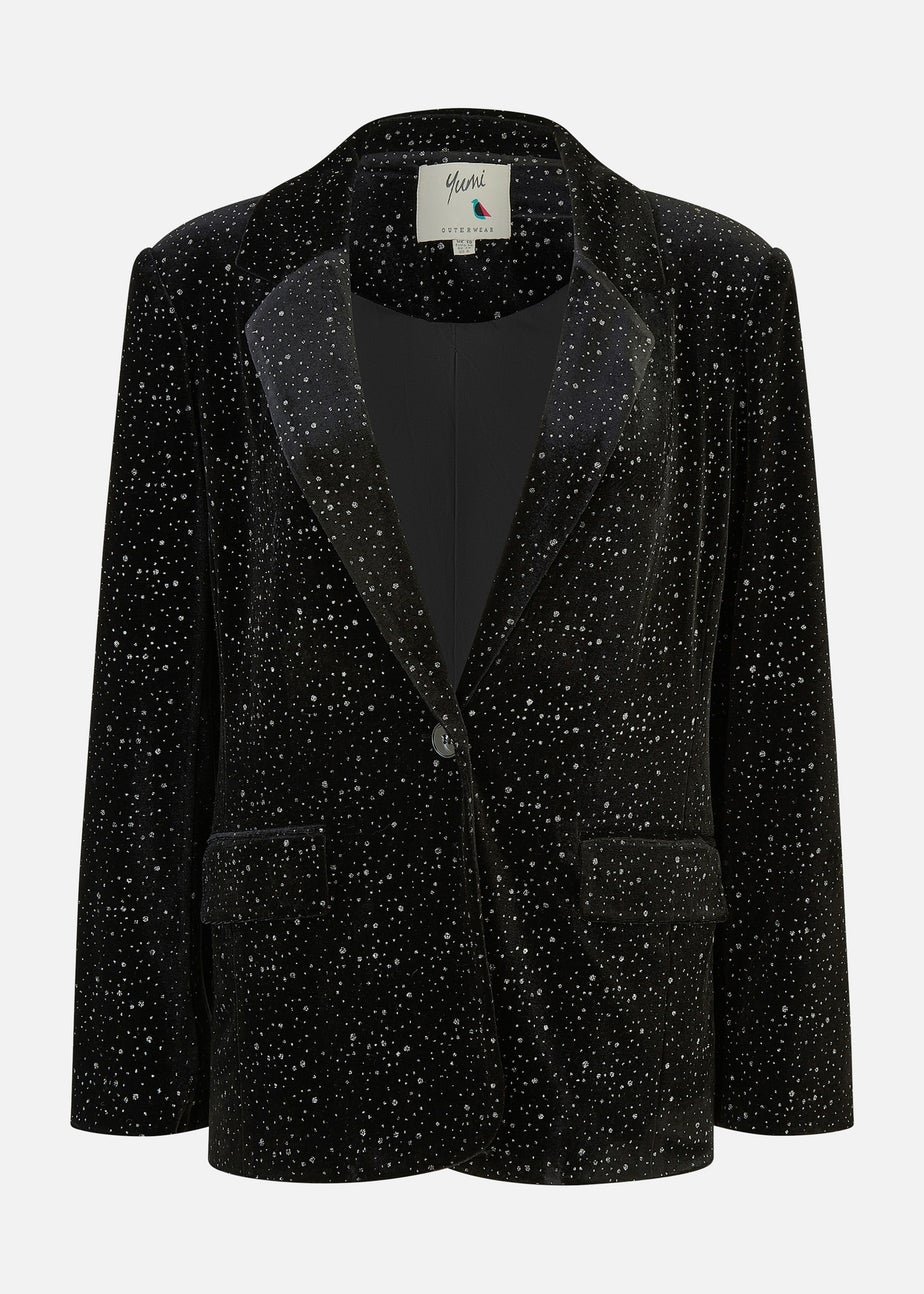 Yumi Black Velvet Sparkle Oversize Blazer