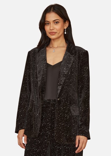 Yumi Black Velvet Sparkle Oversize Blazer