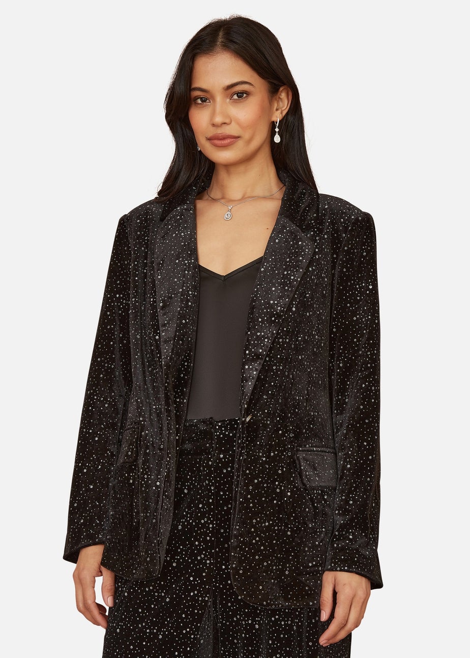 Yumi Black Velvet Sparkle Oversize Blazer
