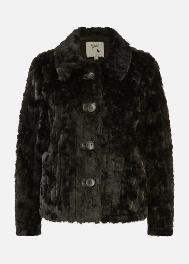 Yumi Black Luxe Textured Faux Fur Jacket With Pockets