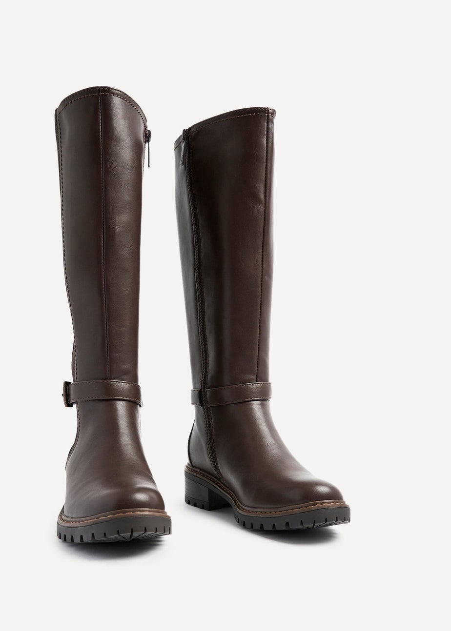 Linzi Gilded Brown Faux Leather High Leg Boot