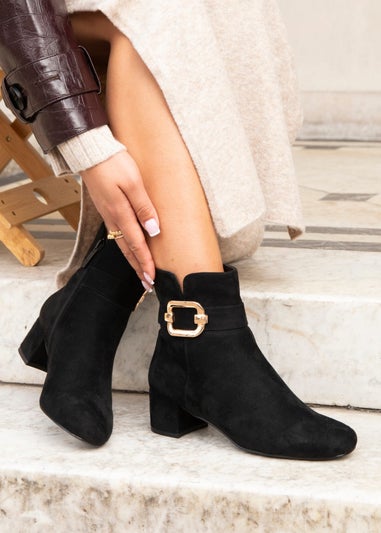 Linzi Daphne Black Faux Suede Block Heel Ankle Boot