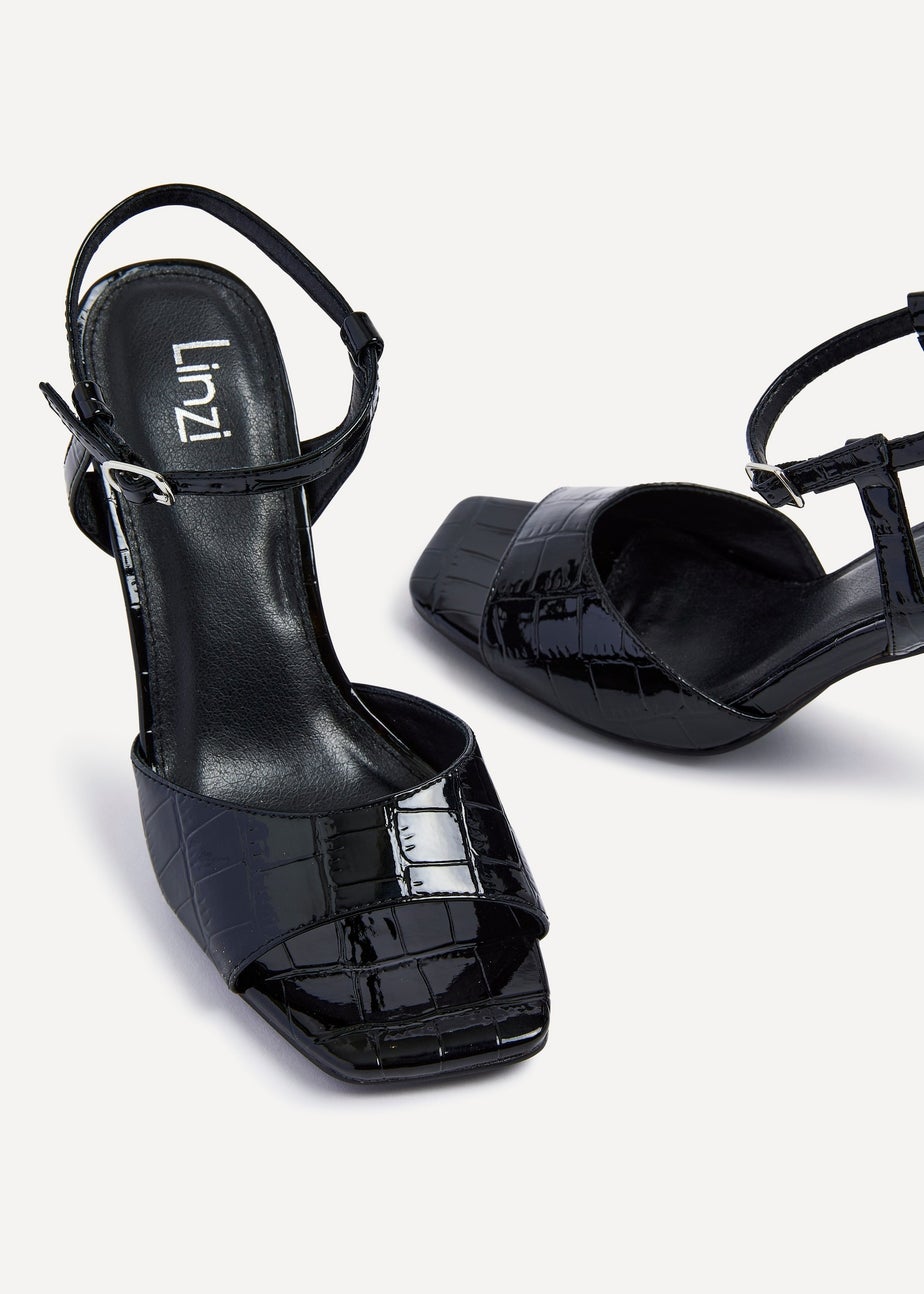 Linzi Laila Black Croc Effect Stiletto Heeled Sandal
