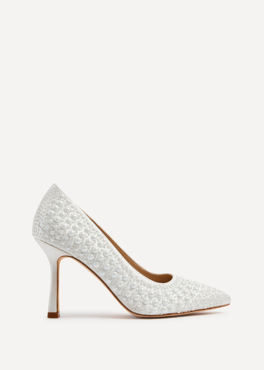 Linzi Dreaming Ivory Satin Hot Fix Pearl Court Heels