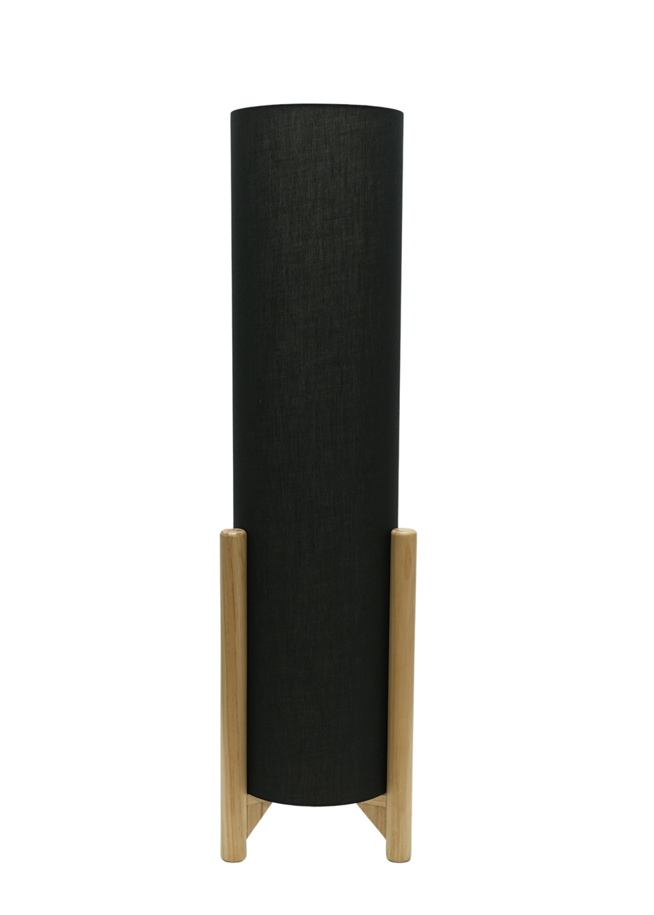 ValueLights Henry Oak Effect Charcoal Floor Lamp with XL Drum Shade