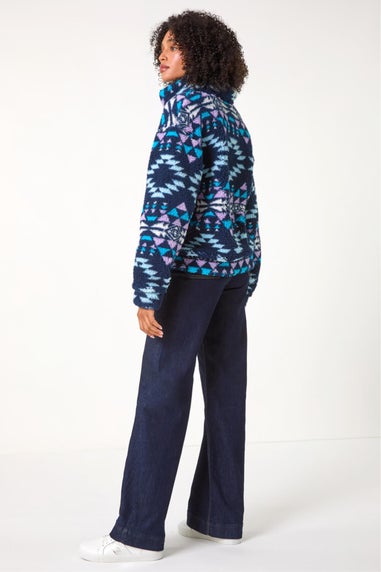 Roman Midnight Nordic Print Funnel Fleece Jacket
