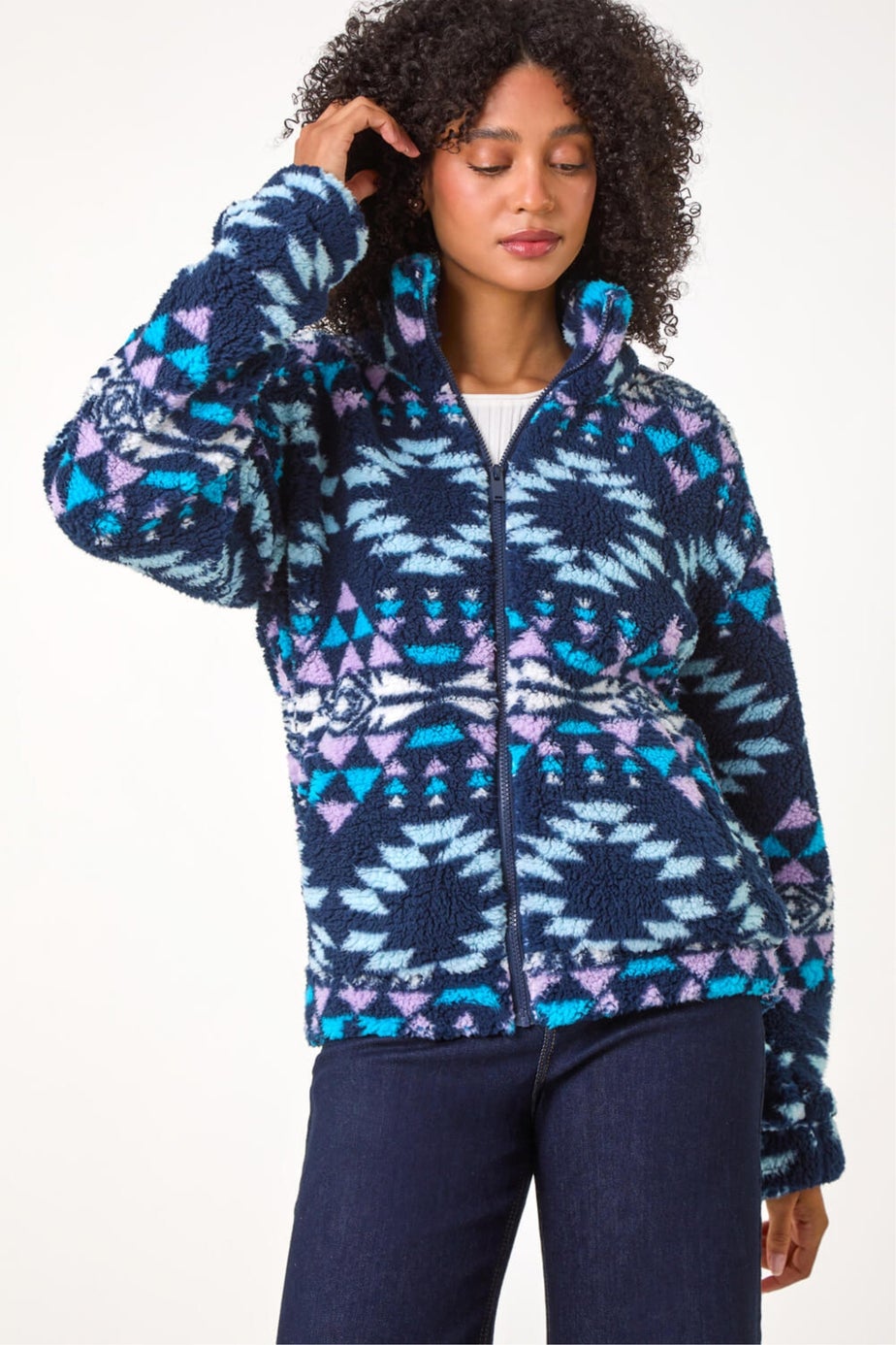 Roman Midnight Nordic Print Funnel Fleece Jacket