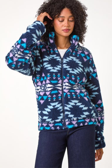 Roman Midnight Nordic Print Funnel Fleece Jacket