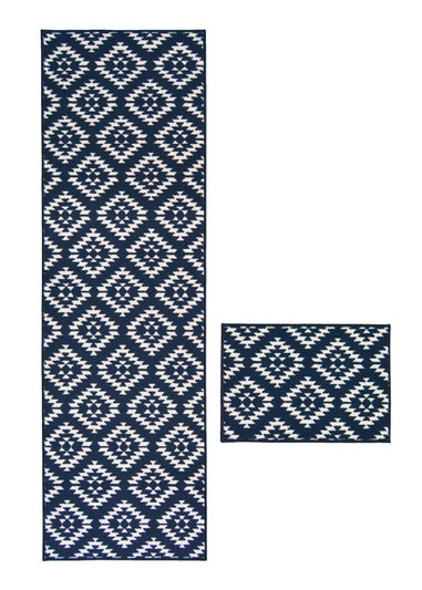 Homemaker Navy Aztec Runner and Doormat