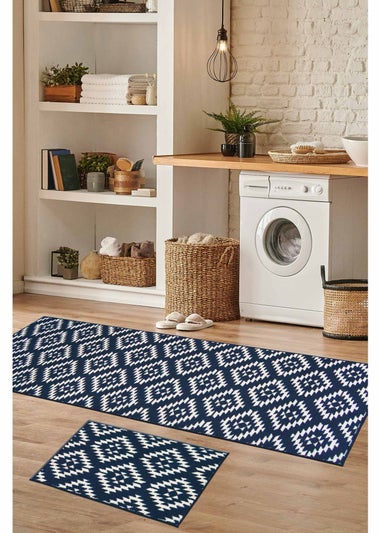 Homemaker Navy Aztec Runner and Doormat