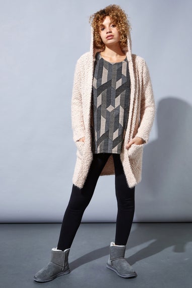 Roman Pink Fluffy Hooded Cardigan