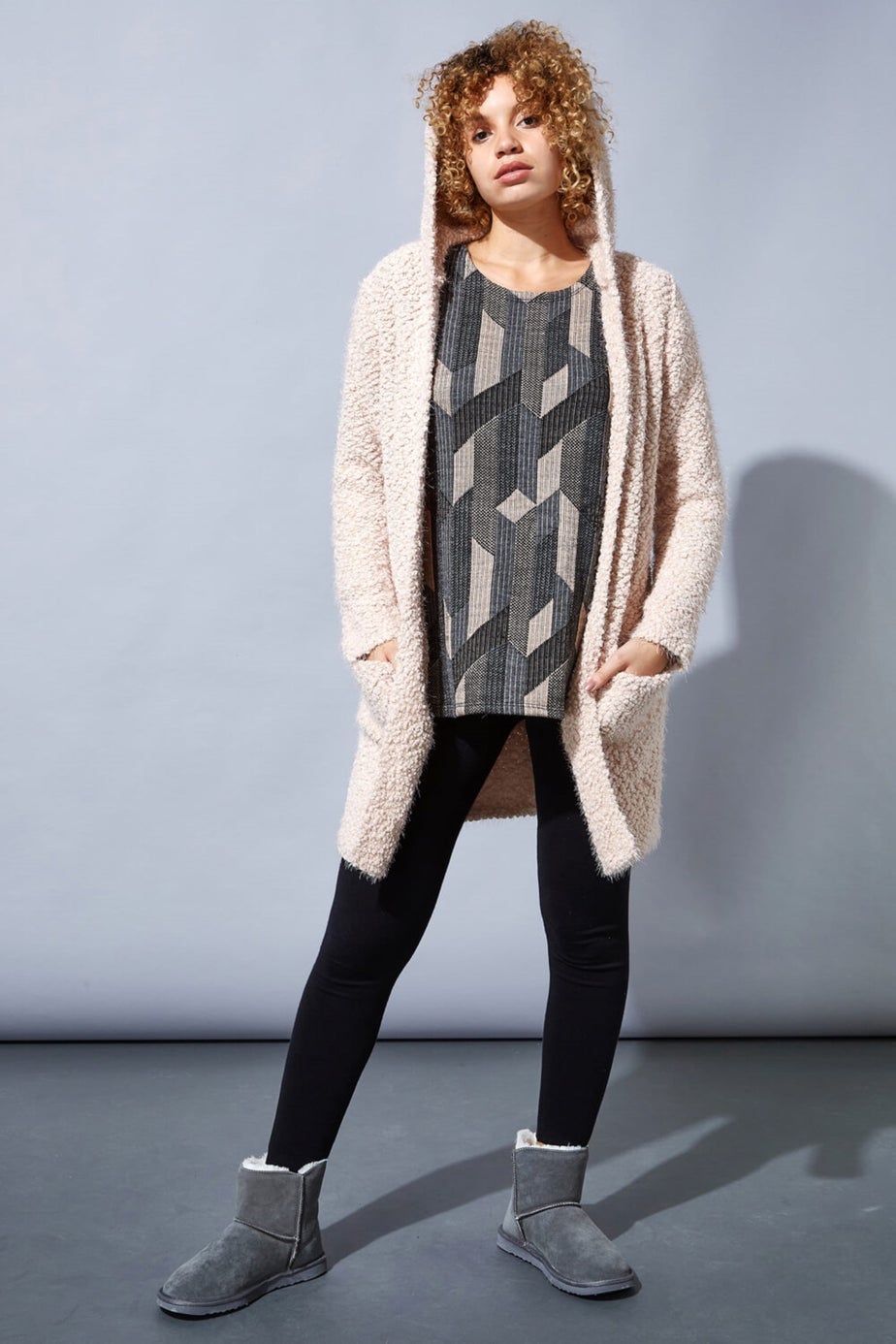 Roman Pink Fluffy Hooded Cardigan