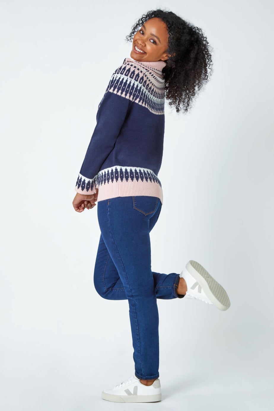 Roman Navy Petite Fairisle Zip Detail Jumper