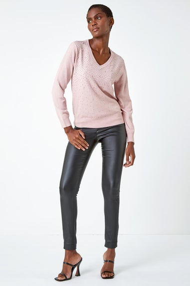 Roman Pink Pearl Sparkle Embellished Jumper