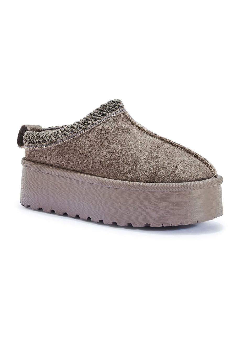 Urban Bliss Taupe Platform Faux Fur Slipper