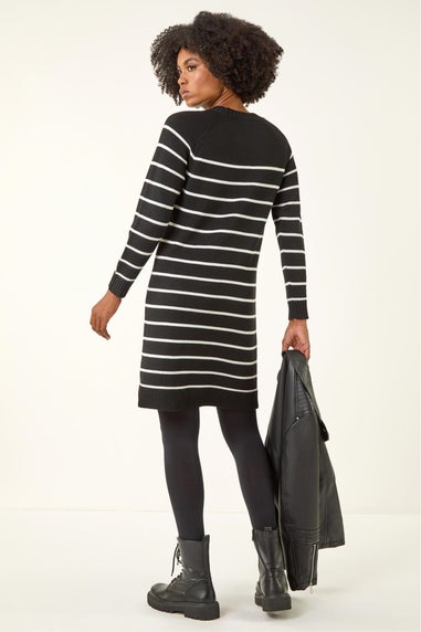 Roman Black Stripe Print Knitted Jumper Dress
