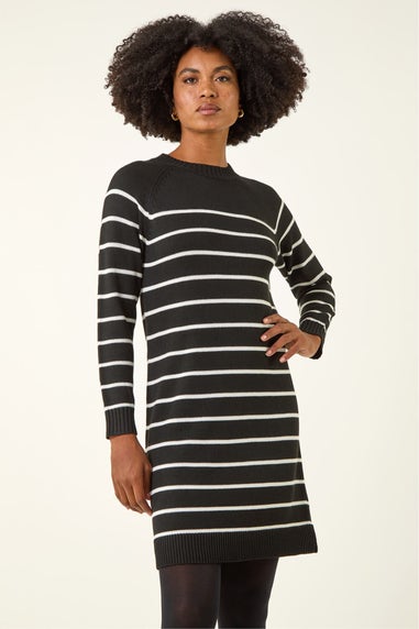 Roman Black Stripe Print Knitted Jumper Dress