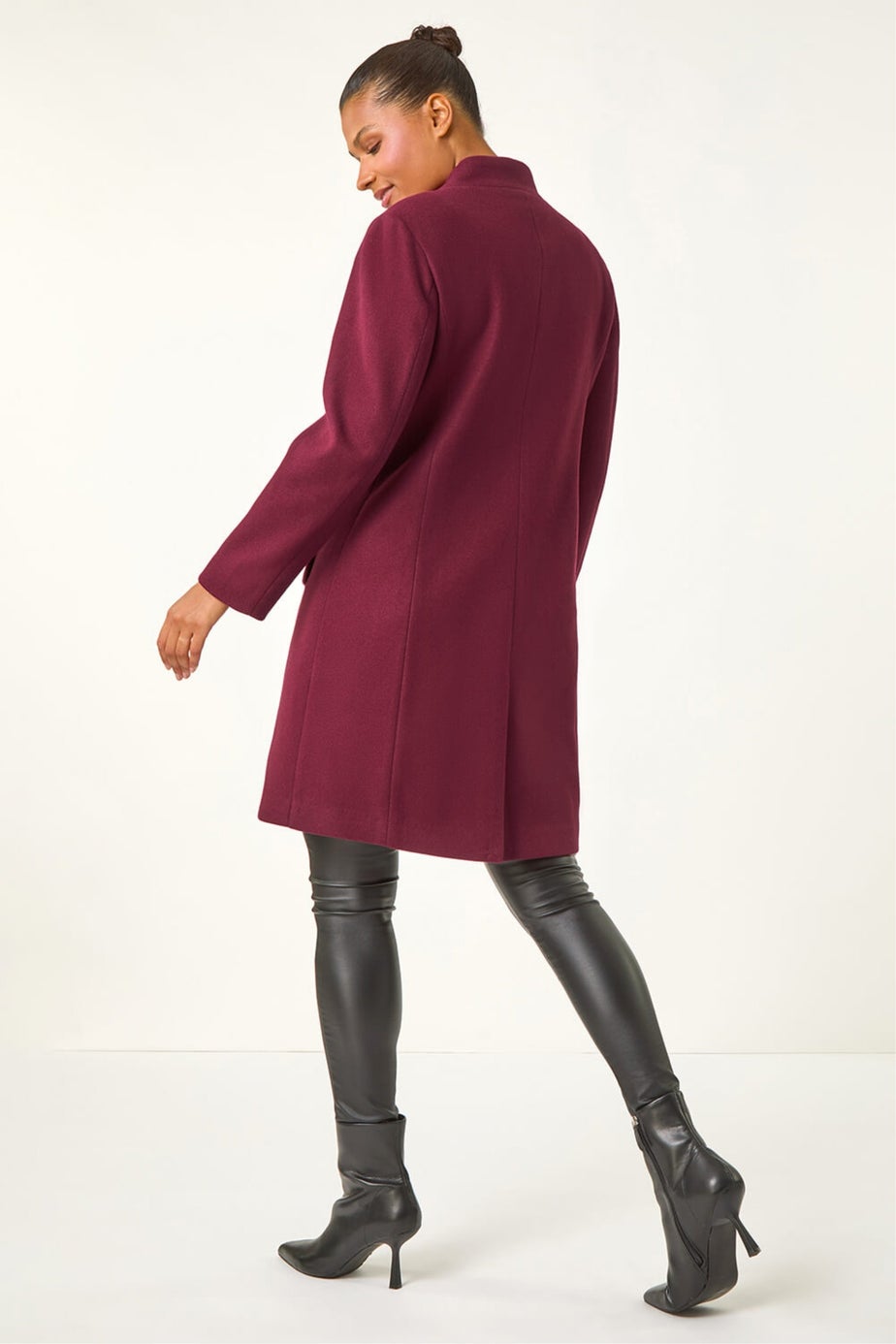 Roman Burgundy Tailored Funnel Neck Pocket Detail Coat