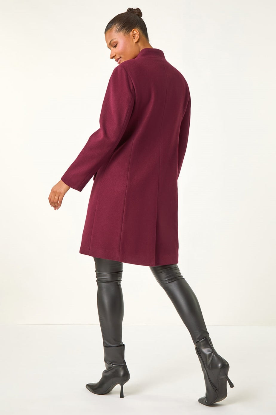 Roman Burgundy Tailored Funnel Neck Pocket Detail Coat