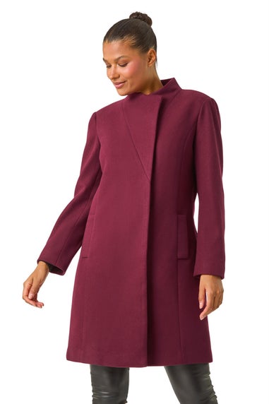 Roman Burgundy Tailored Funnel Neck Pocket Detail Coat