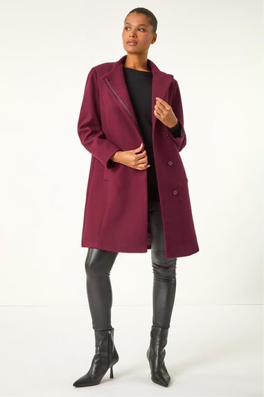 Roman Burgundy Tailored Funnel Neck Pocket Detail Coat