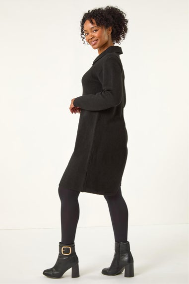 Roman Black Petite Collared Knit Shift Dress