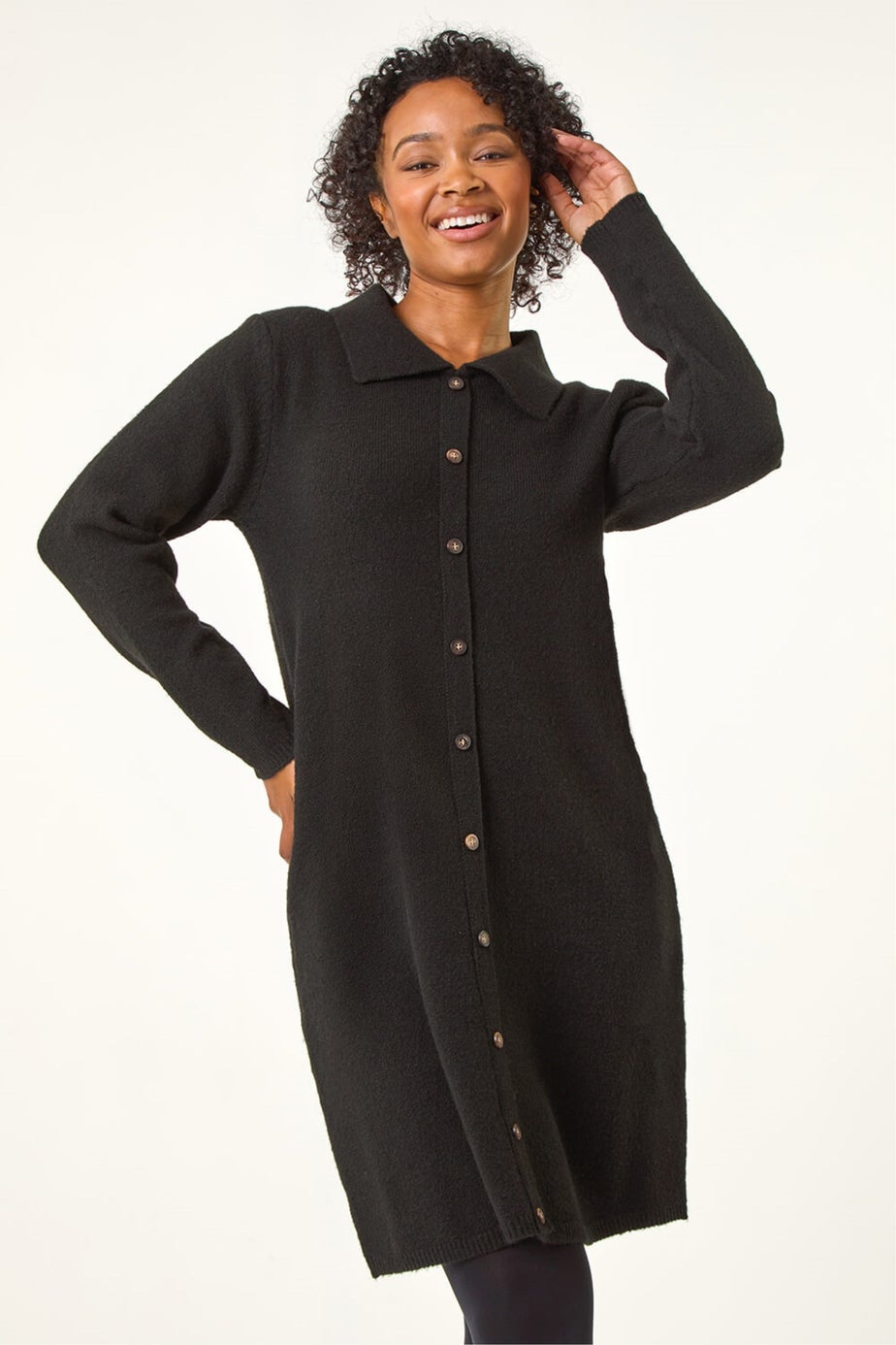 Roman Black Petite Collared Knit Shift Dress