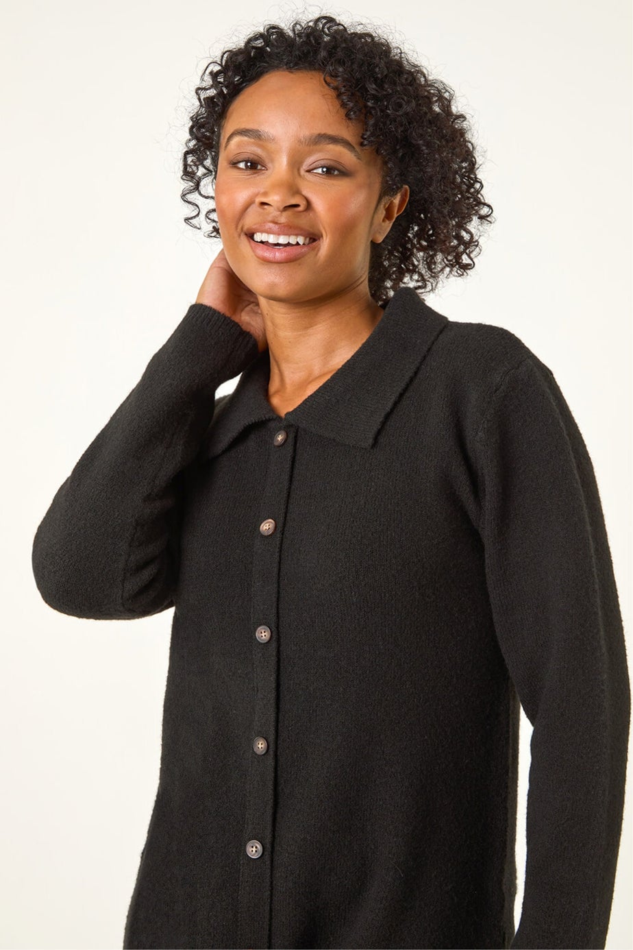 Roman Black Petite Collared Knit Shift Dress