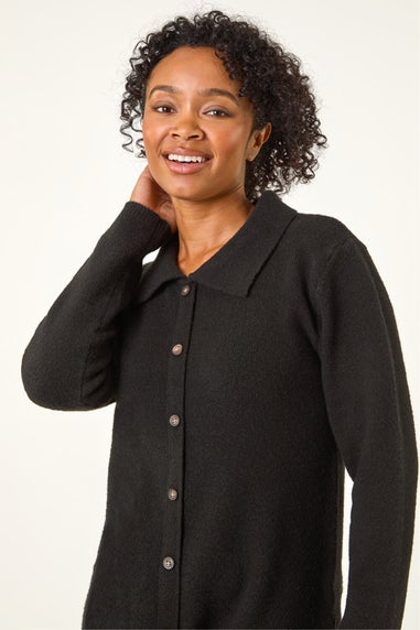 Roman Black Petite Collared Knit Shift Dress