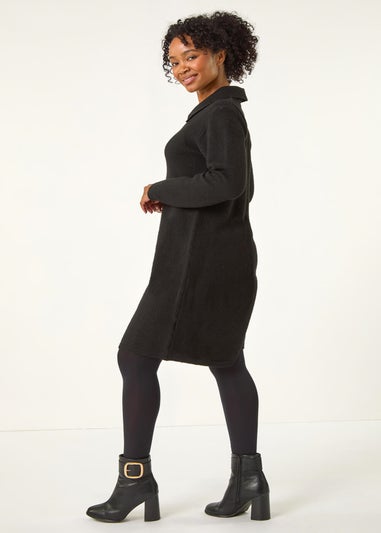Roman Black Petite Collared Knit Shift Dress