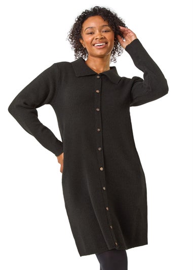 Roman Black Petite Collared Knit Shift Dress