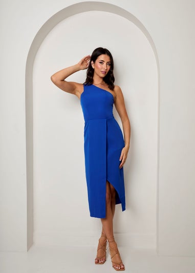 Chi Chi London Blue One Shoulder Split Detail Midi Dress
