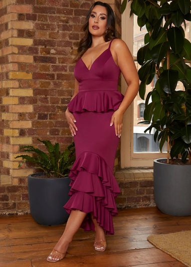 Chi Chi London Purple Cami Strap Ruffle Detail Bodycon Midi Dress