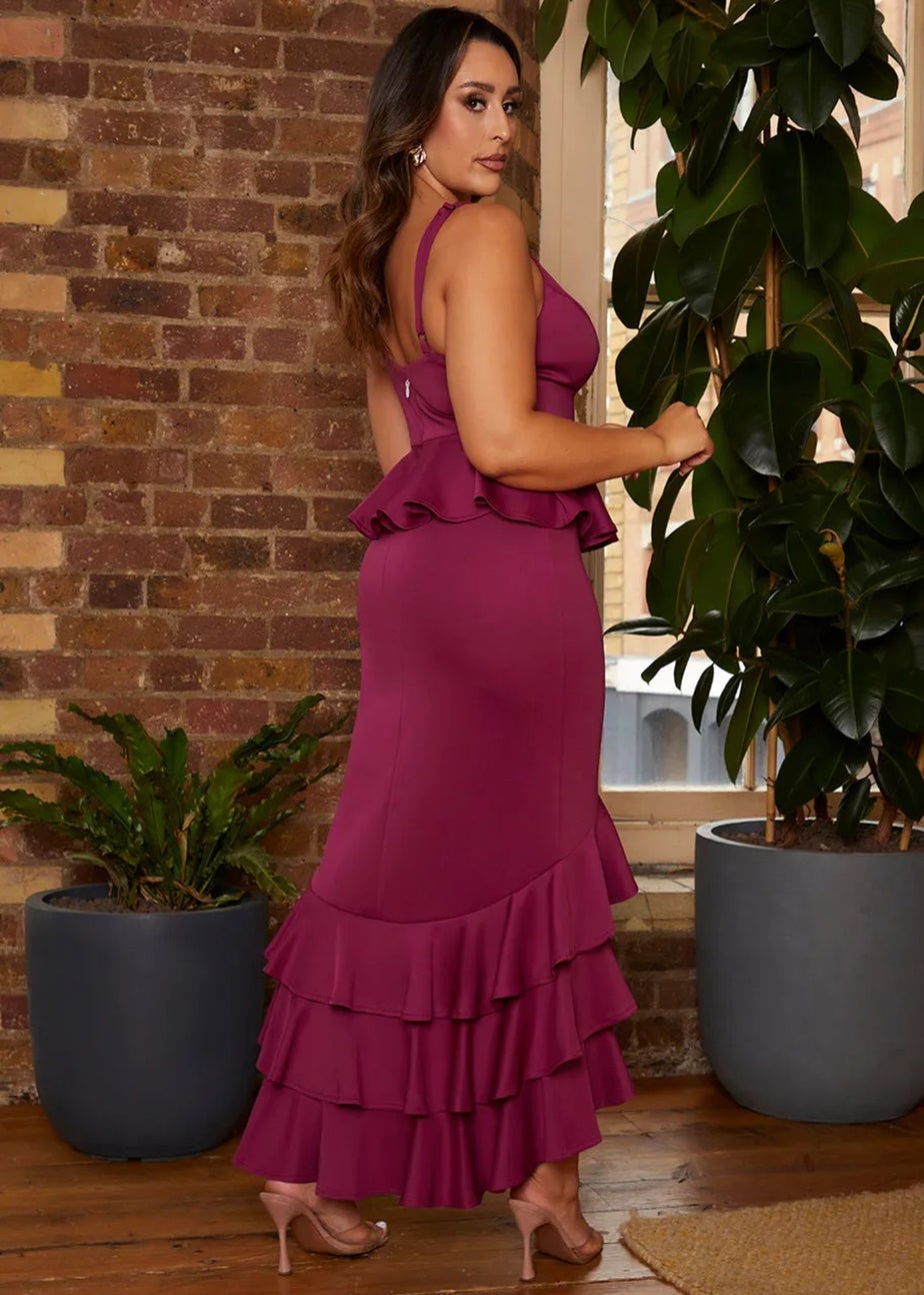 Chi Chi London Purple Cami Strap Ruffle Detail Bodycon Midi Dress