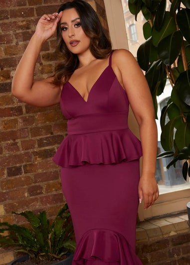 Chi Chi London Purple Cami Strap Ruffle Detail Bodycon Midi Dress