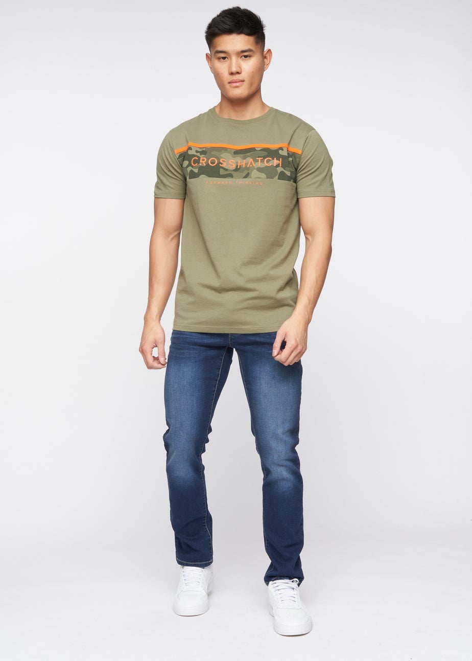 Crosshatch Dark Blue Wash Farrowed PU Belted Jean