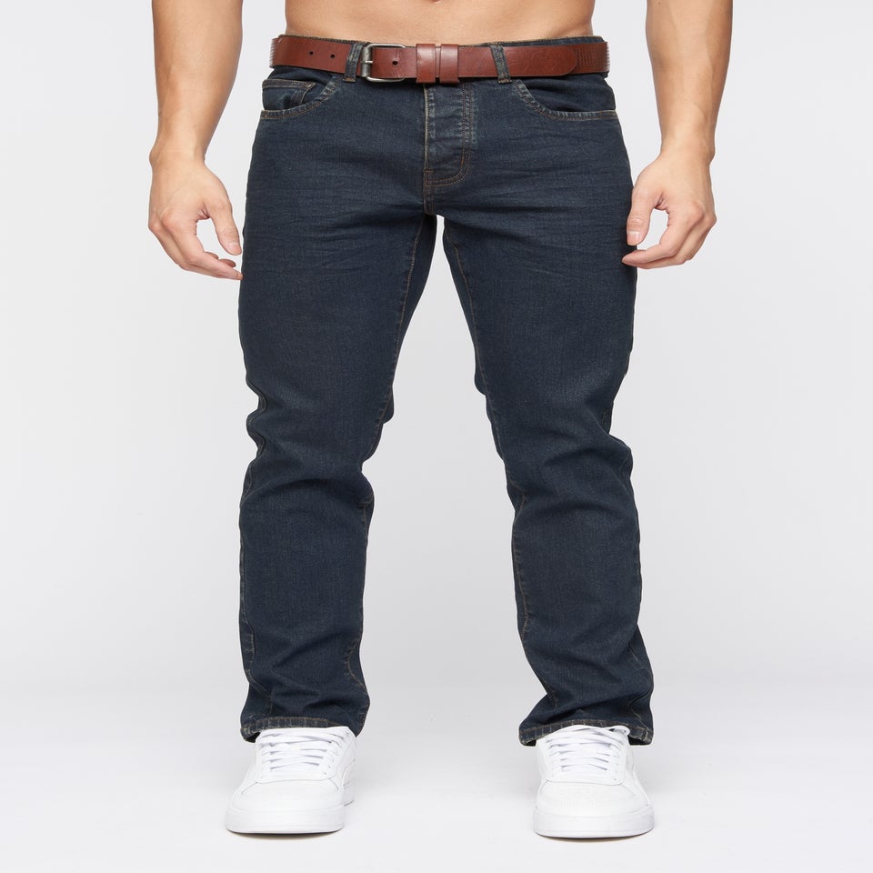 Crosshatch Navy Wash Farrowed PU Belted Jean