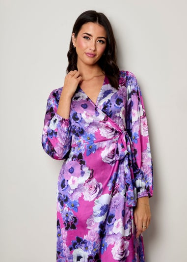 Chi Chi London Purple Long Sleeve Floral Wrap Dress