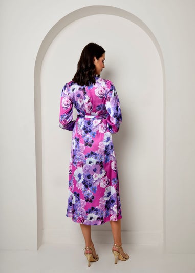 Chi Chi London Purple Long Sleeve Floral Wrap Dress