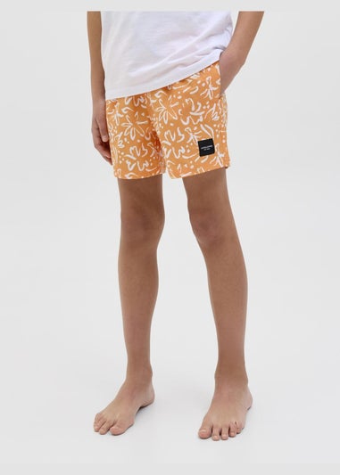 Jack & Jones Jnr Orange Print Swim Shorts