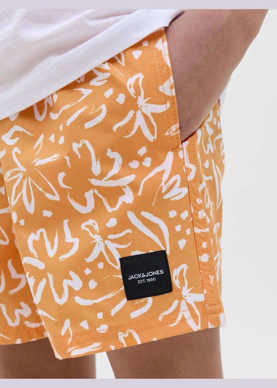 Jack & Jones Jnr Orange Print Swim Shorts