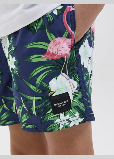 Jack & Jones Jnr Navy Printed Swim Shorts