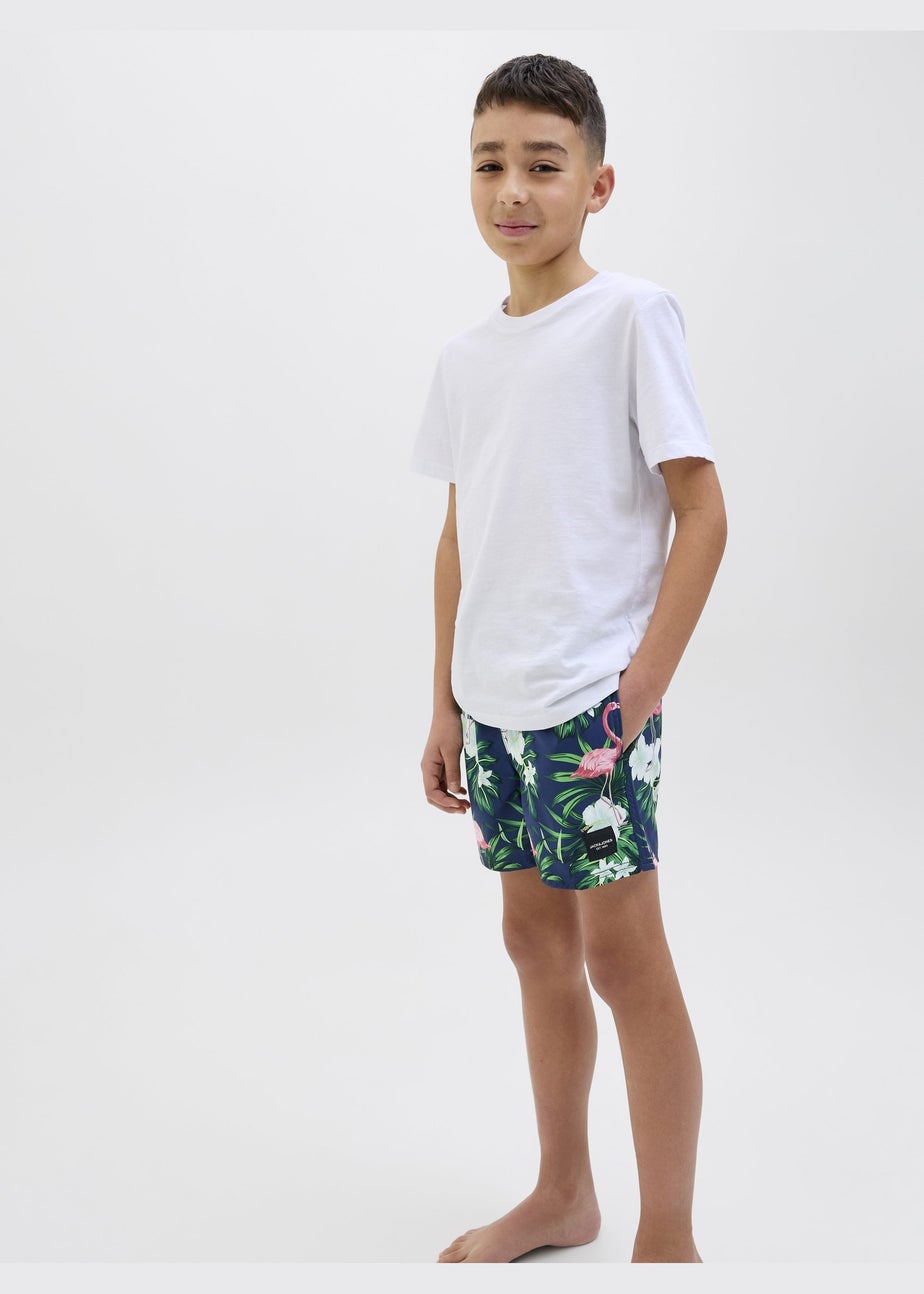 Jack & Jones Jnr Navy Printed Swim Shorts