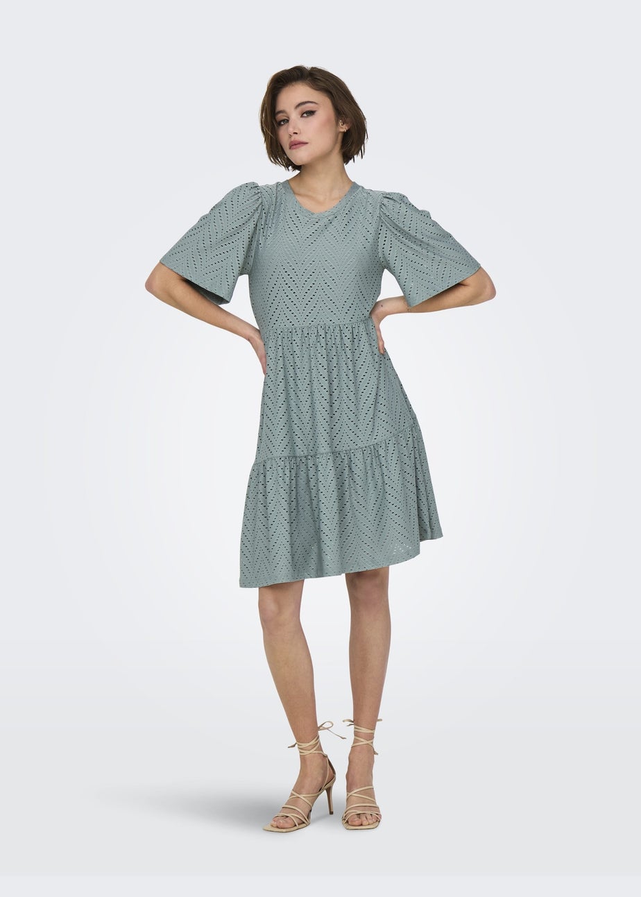 JDY Grey Embroidered Smock Mini Dress