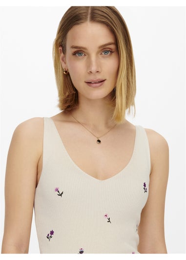 JDY Cream Floral Knitted Vest
