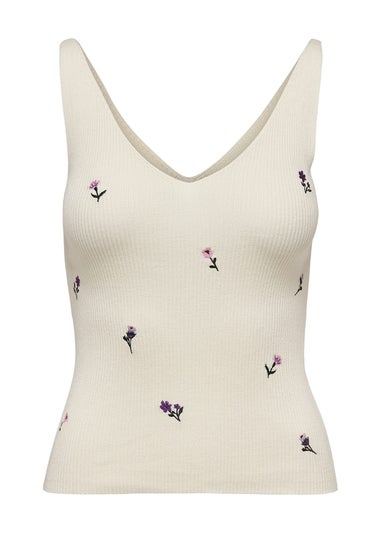 JDY Cream Floral Knitted Vest