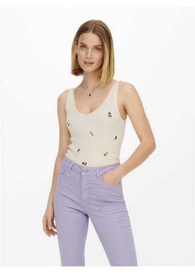 JDY Cream Floral Knitted Vest