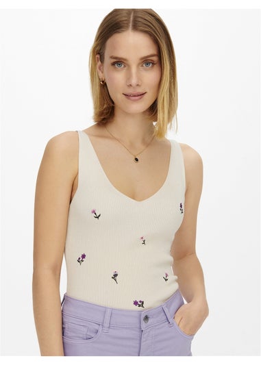 JDY Cream Floral Knitted Vest