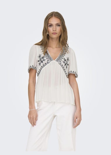 JDY White Embroidered Blouse