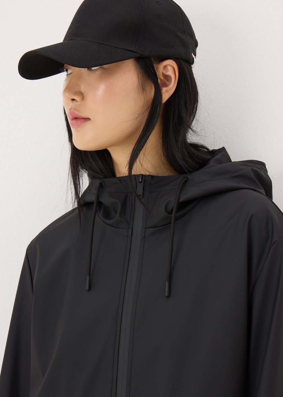 Black Rubberised Showerproof Parka Coat